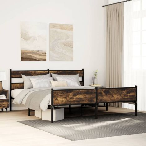 Metal Bed Frame without Mattress Smoked Oak 193x203 cm vidaXL (1/5)