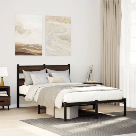 Bed Frame without Mattress with Headboard Brown Oak 120x190 cm Small Double vidaXL (1/5)