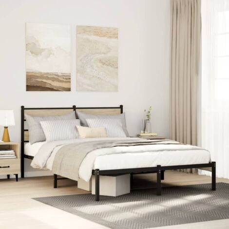 Metal Bed Frame without Mattress Sonoma Oak 160x200 cm vidaXL (1/5)