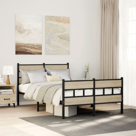 Metal Bed Frame without Mattress Sonoma Oak 120x200 cm vidaXL (1/5)