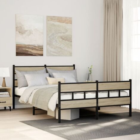 Metal Bed Frame without Mattress Sonoma Oak 160x200 cm vidaXL (1/5)
