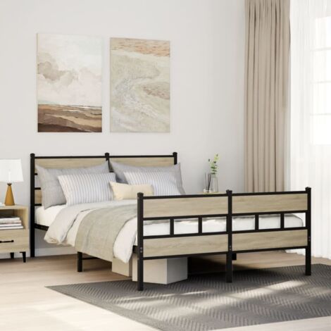Metal Bed Frame without Mattress Sonoma Oak 140x200 cm vidaXL (1/5)