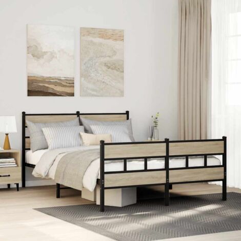 Metal Bed Frame without Mattress Sonoma Oak 140x190 cm vidaXL (1/5)