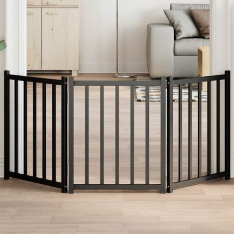 Dog Gate Foldable 3 Panels Black 150 cm Solid Wood Fir vidaXL