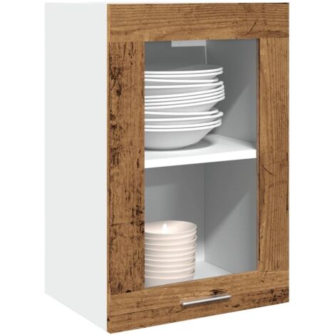 Hanging Glass Cabinet Lyon Old Wood 40x31x60 cm Engineered Wood vidaXL