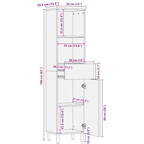 Bathroom Cabinet 38x33.5x160 cm Solid Wood Mango vidaXL