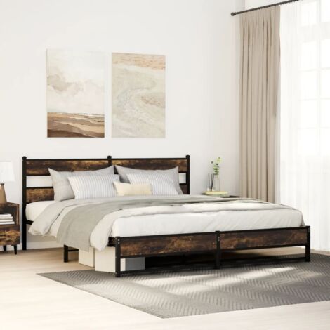 Metal Bed Frame without Mattress Smoked Oak 200x200 cm vidaXL (1/5)