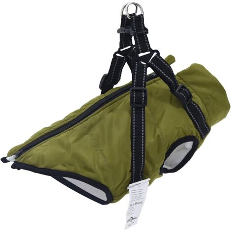 Dog Coat with Harness Waterproof Reflective Army Green L vidaXL