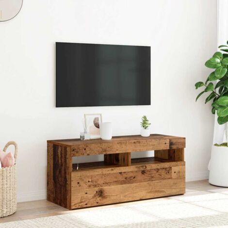 TV Cabinet with LED Lights Old Wood 90x35x40 cm Engineered Wood vidaXL