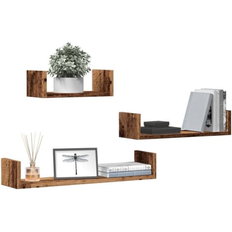 Wall Shelves 3 pcs Old Wood Engineered Wood vidaXL (1/5)