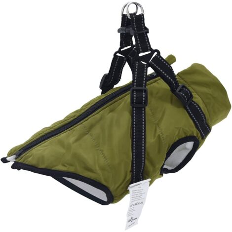 Dog Coat with Harness Waterproof Reflective Army Green S vidaXL