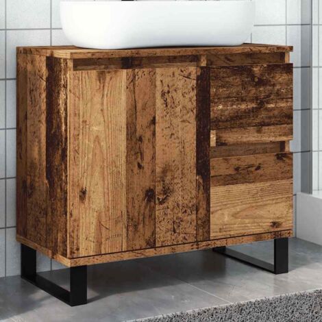 Vidaxl – Bathroom sink cabinet engineered wood 65x33x60 cm – Moisture resistant – Ample storage space – Industrial iron feet (1/5)