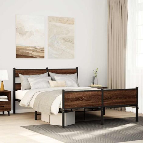 Bed Frame without Mattress Brown Oak 150x200 cm King Size Engineered Wood vidaXL (1/5)
