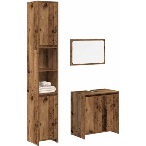 3 Piece Bathroom Furniture Set Old Wood Engineered Wood vidaXL