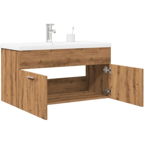 Bathroom Sink Cabinet with Built-in Basin Artisan Oak vidaXL