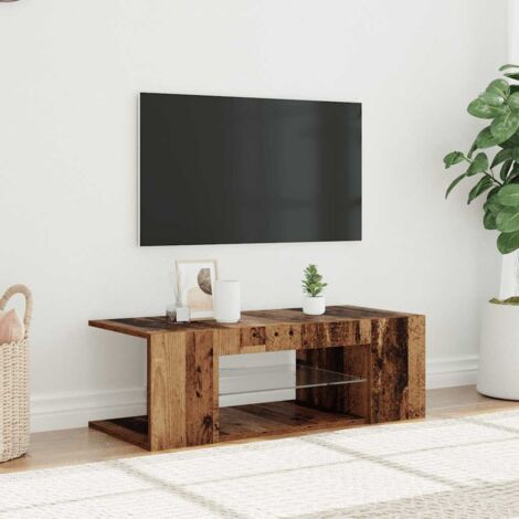 TV Cabinet with LED Lights Old Wood 90x39x30 cm Engineered Wood vidaXL