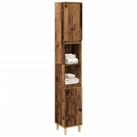 Vidaxl – Bathroom cabinet engineered wood 30x30x190 cm – 6 compartments – Solid eucalyptus wood feet – Moisture resistant surface (1/5)