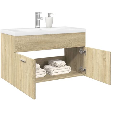 Bathroom Sink Cabinet with Built-in Basin Sonoma Oak vidaXL
