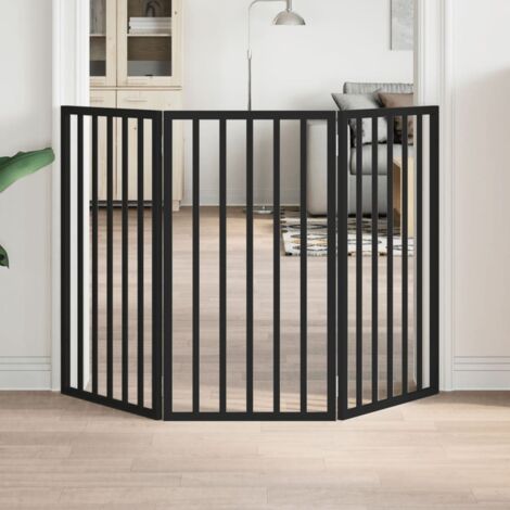 Dog Gate Foldable 3 Panels Black 150 cm Poplar Wood vidaXL