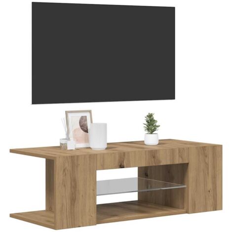 TV Cabinet with LED Lights Artisan Oak 90x39x30 cm Engineered Wood vidaXL