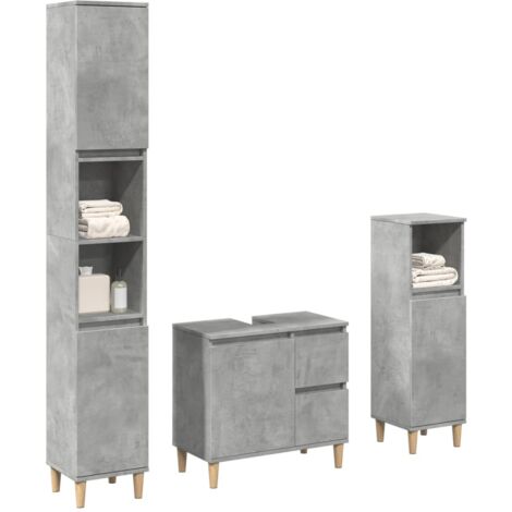 Vidaxl – 3 piece bathroom furniture set – Engineered wood – Concrete grey – Sink cabinet 65 x 33 x 60 cm – Bathroom cabinet L 30 x 30 x 190 cm – Bathroom cabinet S 30 x 30 x 100 cm (1/5)