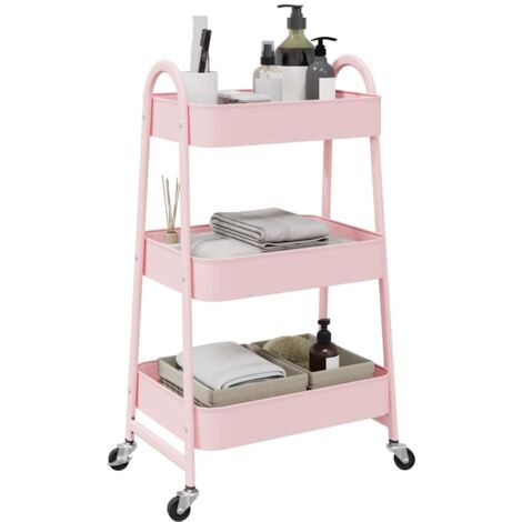 Storage Trolley 3-Tier Pink 42x41.5x77 cm Steel vidaXL