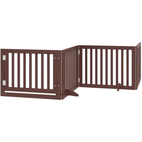 Dog Gate with Door Foldable 4 Panels Brown 320 cm Poplar Wood vidaXL
