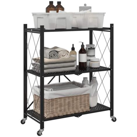 Storage Shelf on Wheels Black 71x34x88 cm Steel vidaXL