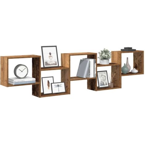 Wall Cube Shelf 5 Compartments Old Wood Engineered Wood vidaXL (1/5)