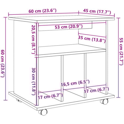 Rolling Cabinet Old Wood 60x45x60 cm Engineered Wood vidaXL