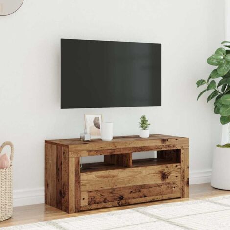 TV Cabinet with LED Lights Old Wood 90x35x40 cm Engineered Wood vidaXL (1/5)
