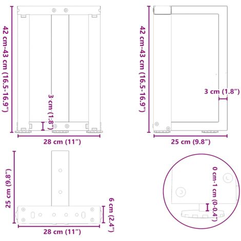 Coffee Table Legs T-Shaped 2 pcs Black 28x25x(42-43) cm Steel vidaXL