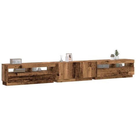 TV Cabinet with LED Lights Old Wood 300x35x40 cm Engineered Wood vidaXL (1/5)