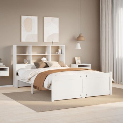 Bookcase Bed without Mattress White 140x190cm Solid Wood Pine vidaXL