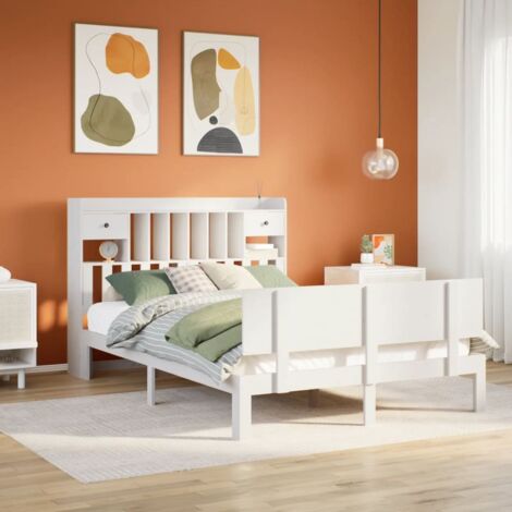 Bookcase Bed without Mattress White 150x200 cm King Size Solid Wood Pine vidaXL (1/5)