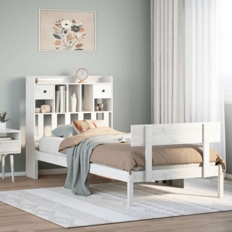 Bookcase Bed without Mattress White 90x190 cm Single Solid Wood Pine vidaXL (1/5)