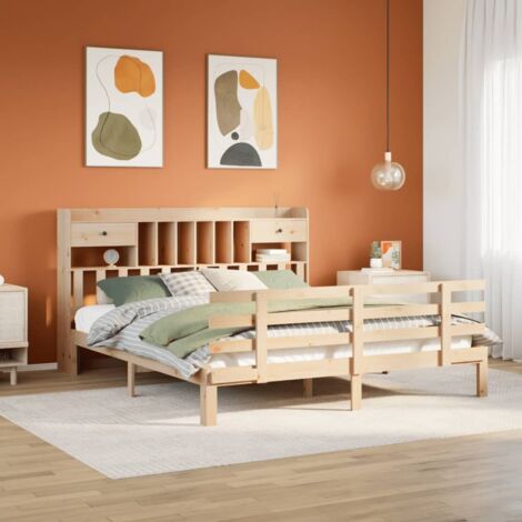 Bookcase Bed without Mattress 180x200 cm Super King Solid Wood Pine vidaXL (1/5)