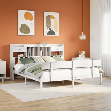Bookcase Bed without Mattress White 180x200 cm Super King Solid Wood Pine vidaXL (1/5)