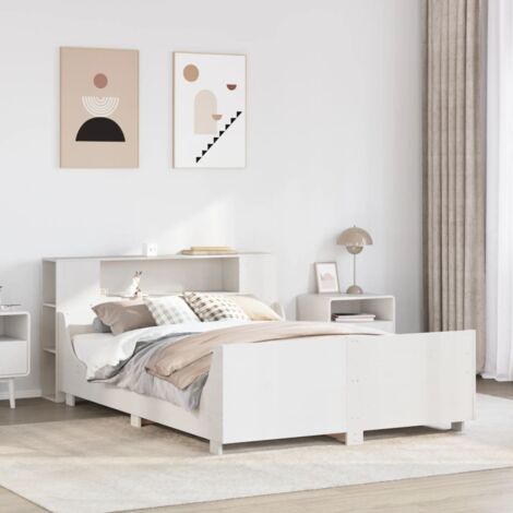 Bed Frame without Mattress White 135x190 cm Double Solid Wood Pine vidaXL (1/5)