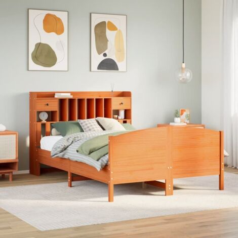 Bookcase Bed without Mattress Wax Brown 150x200 cm King Size Solid Wood Pine vidaXL (1/5)