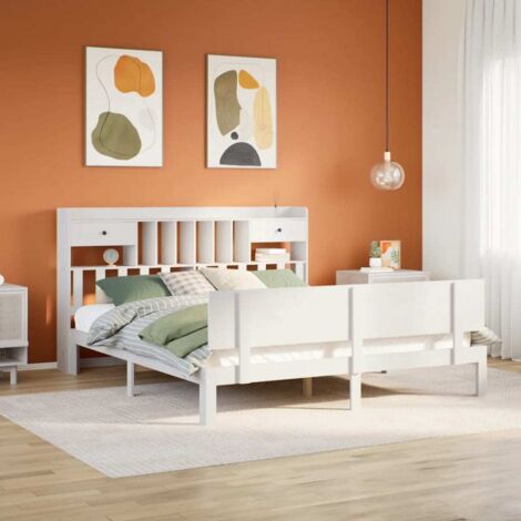 Bookcase Bed without Mattress White 180x200 cm Super King Solid Wood Pine vidaXL (1/5)
