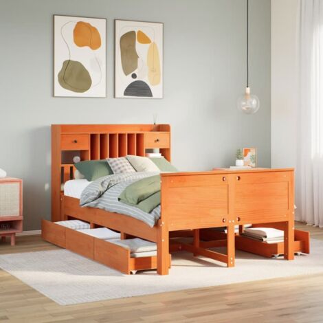 Bookcase Bed without Mattress Wax Brown 135x190 cm Double Solid Wood Pine vidaXL (1/5)