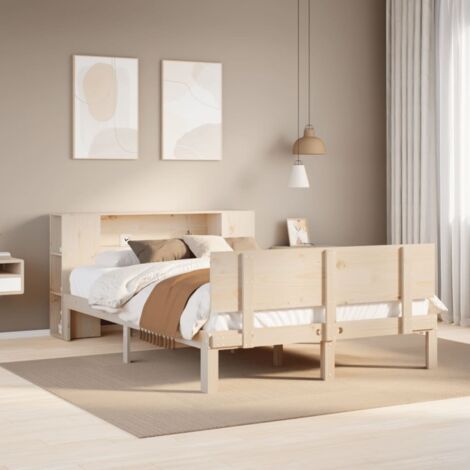 Bookcase Bed without Mattress 135x190 cm Double Solid Wood Pine vidaXL (1/5)