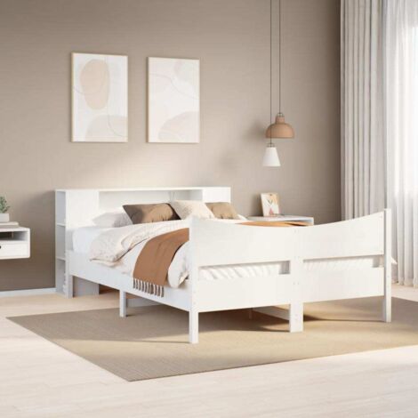 Bed Frame without Mattress White 135x190 cm Double Solid Wood Pine vidaXL (1/5)