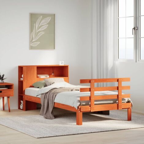 Bookcase Bed without Mattress Wax Brown 100x200cm Solid Wood Pine vidaXL