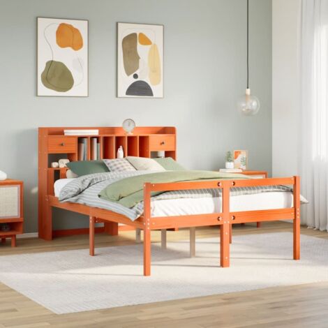Bookcase Bed without Mattress Wax Brown 150x200 cm King Size Solid Wood Pine vidaXL (1/5)