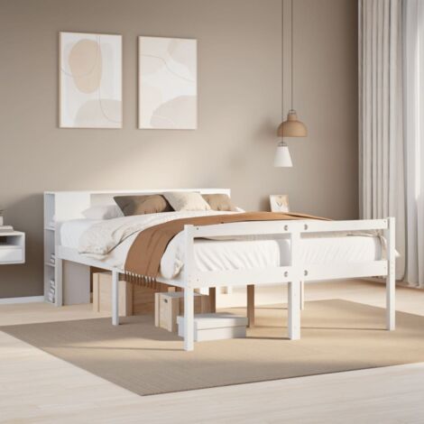 Bookcase Bed without Mattress White 150x200 cm King Size Solid Wood Pine vidaXL (1/5)