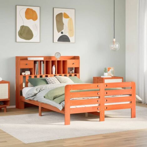 Bookcase Bed without Mattress Wax Brown 150x200 cm King Size Solid Wood Pine vidaXL (1/5)