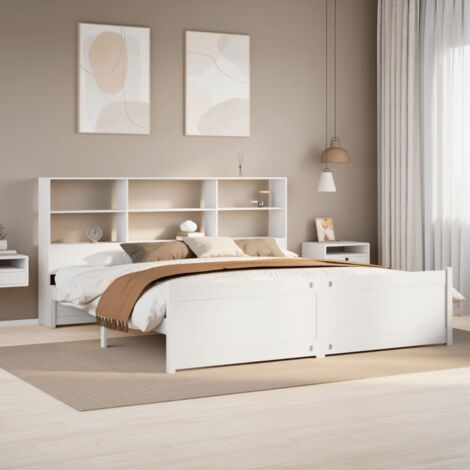 Bookcase Bed without Mattress White 180x200 cm Super King Solid Wood Pine vidaXL