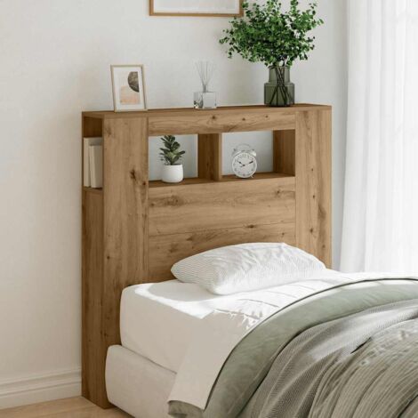 LED Headboard Artisan Oak 100x18.5x103.5 cm Engineered Wood vidaXL